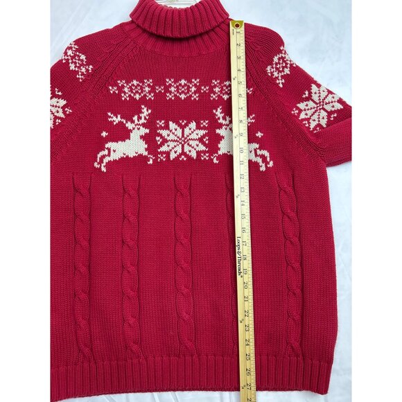 Vintage Land's End Women's Red Sweater Christmas Reindeer Snowflake Turtleneck - Picture 11 of 13